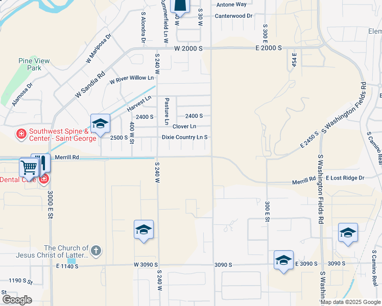 map of restaurants, bars, coffee shops, grocery stores, and more near 2582 South Songbird Circle in Washington