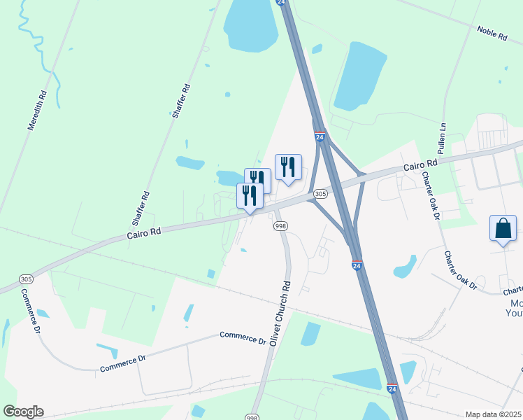 map of restaurants, bars, coffee shops, grocery stores, and more near 5535 Cairo Road in Paducah