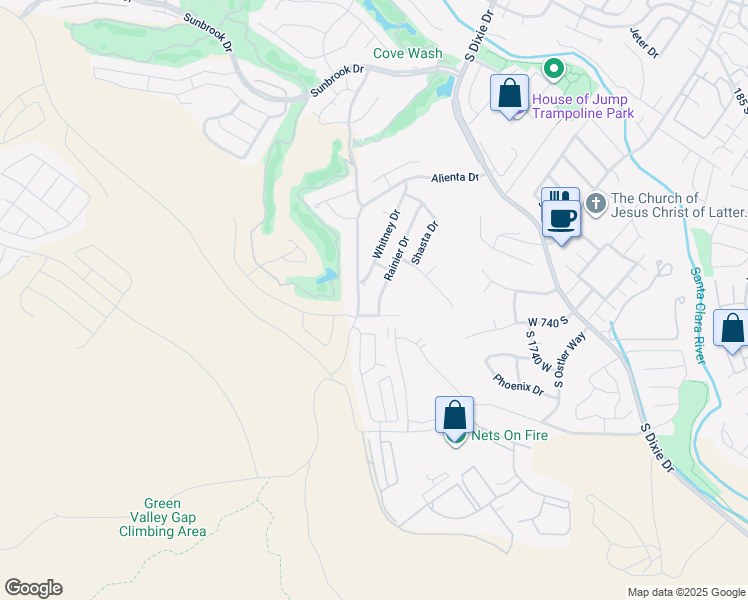 map of restaurants, bars, coffee shops, grocery stores, and more near 694 Rainier Drive in Saint George
