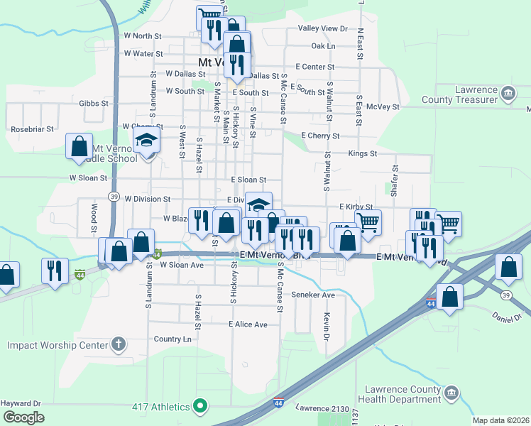 map of restaurants, bars, coffee shops, grocery stores, and more near 914 Lynn Street in Mount Vernon
