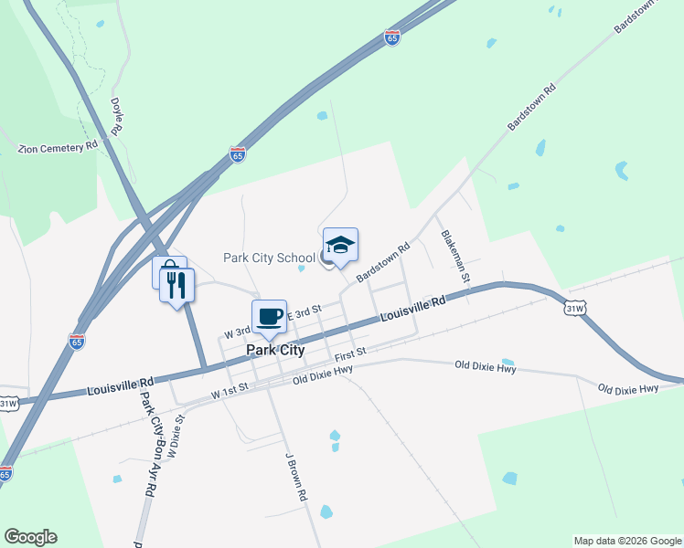 map of restaurants, bars, coffee shops, grocery stores, and more near 1-73 Indian Mill Road in Park City