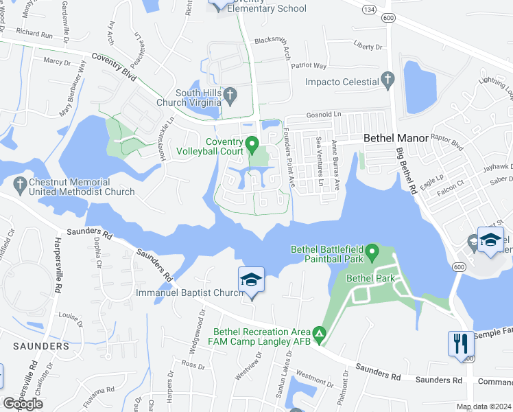 map of restaurants, bars, coffee shops, grocery stores, and more near 206 Monument Court in Yorktown