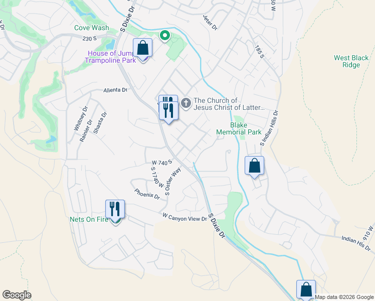 map of restaurants, bars, coffee shops, grocery stores, and more near 545 South Valley View Drive in St. George