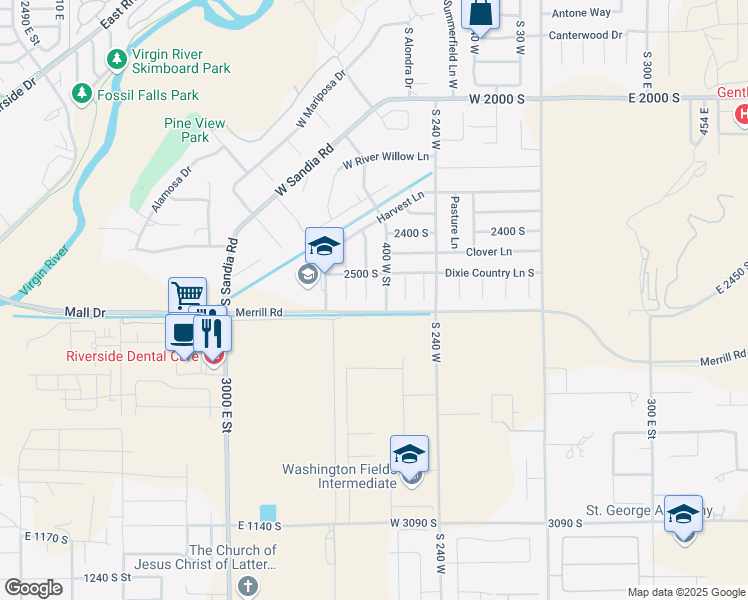 map of restaurants, bars, coffee shops, grocery stores, and more near 2563 South 450 West Circle in Washington