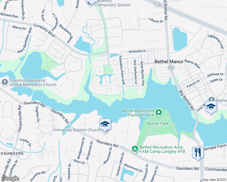 map of restaurants, bars, coffee shops, grocery stores, and more near 400 Monument Court in Yorktown