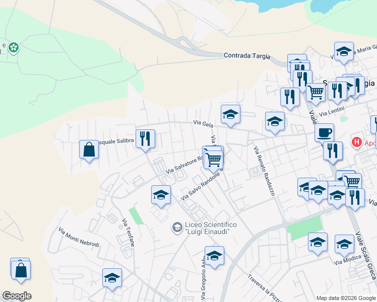 map of restaurants, bars, coffee shops, grocery stores, and more near 6a Via Licata in Siracusa