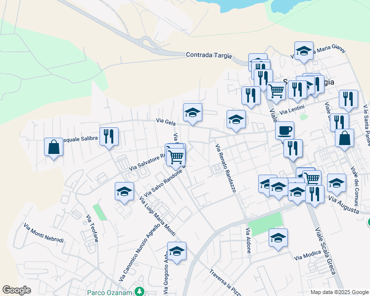 map of restaurants, bars, coffee shops, grocery stores, and more near 19 Via Aragona in Siracusa