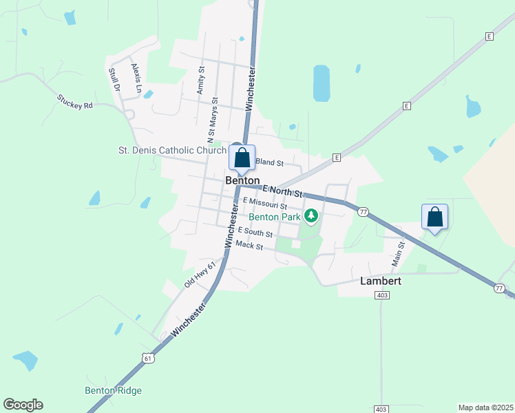 map of restaurants, bars, coffee shops, grocery stores, and more near 111 East Missouri Street in Benton