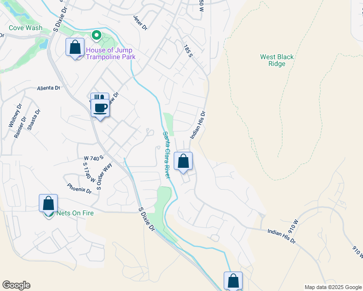 map of restaurants, bars, coffee shops, grocery stores, and more near 710 South Indian Hills Drive in St. George