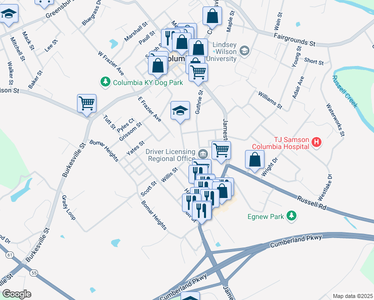 map of restaurants, bars, coffee shops, grocery stores, and more near 300-308 Guthrie Street in Columbia
