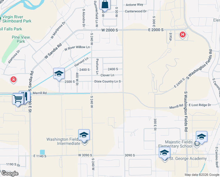 map of restaurants, bars, coffee shops, grocery stores, and more near 2570 South Songbird Circle in Washington
