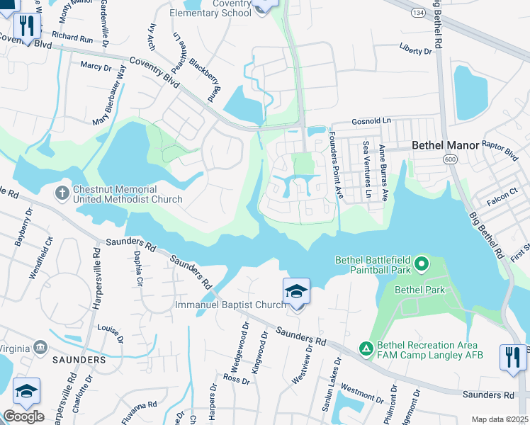 map of restaurants, bars, coffee shops, grocery stores, and more near 705 Hamlet Court in Yorktown