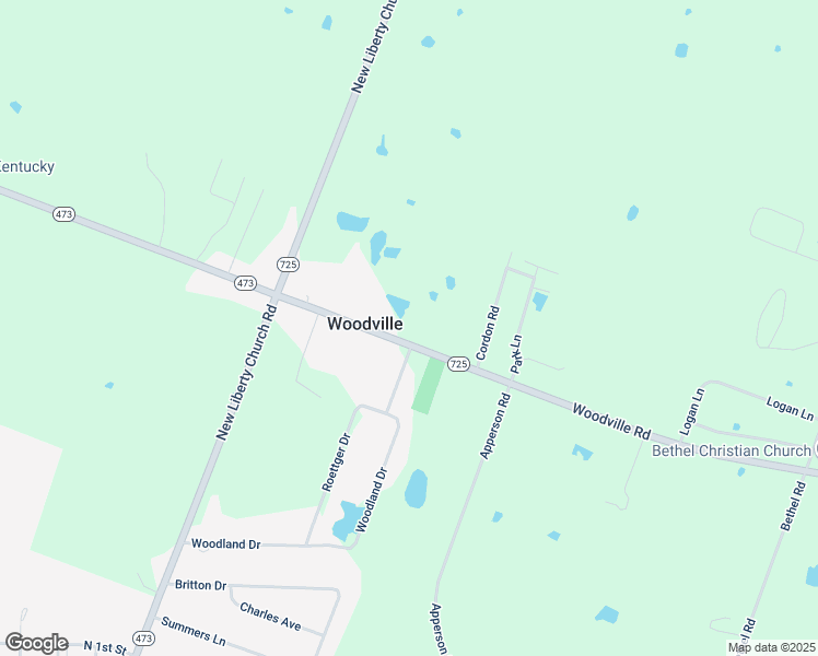 map of restaurants, bars, coffee shops, grocery stores, and more near 13015-13069 Woodville Road in Kevil