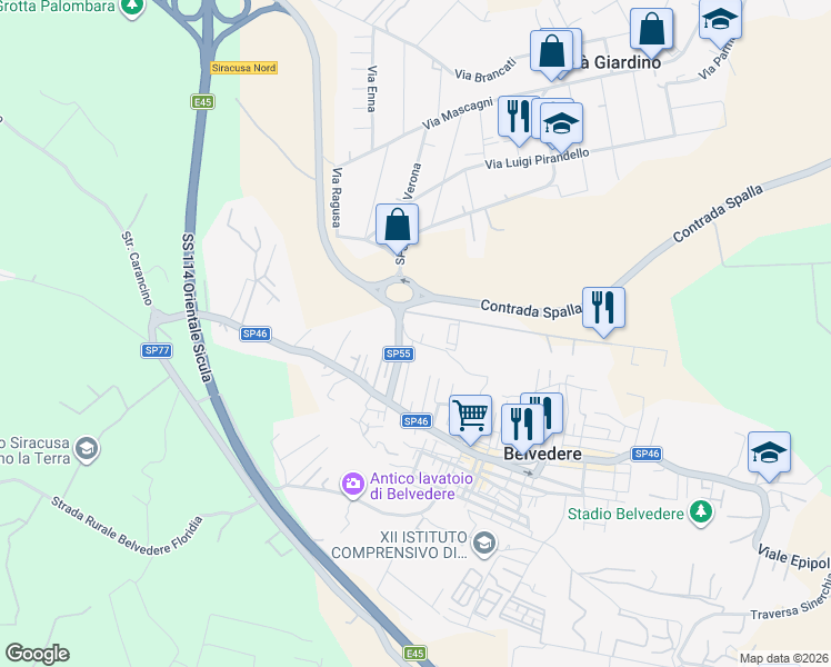 map of restaurants, bars, coffee shops, grocery stores, and more near 22 Via Jonica in Libero consorzio comunale di Siracusa