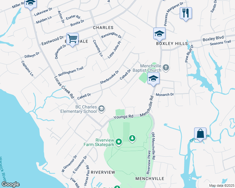 map of restaurants, bars, coffee shops, grocery stores, and more near 310 Tahoe Drive in Newport News
