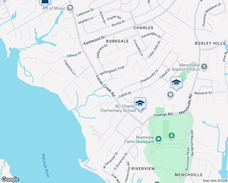 map of restaurants, bars, coffee shops, grocery stores, and more near 41 Lucas Creek Road in Newport News