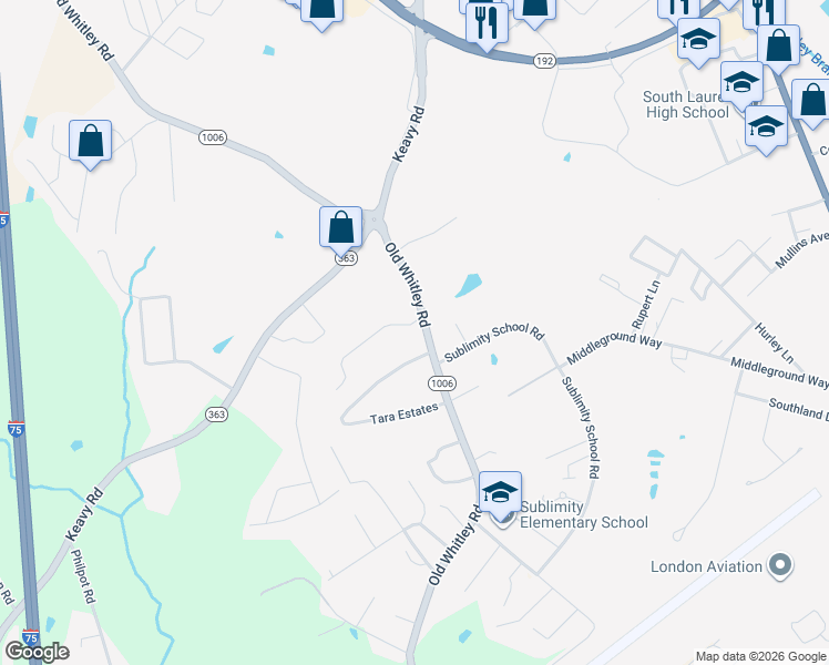 map of restaurants, bars, coffee shops, grocery stores, and more near 1405 Old Whitley Road in London