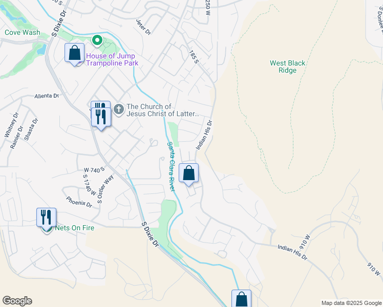 map of restaurants, bars, coffee shops, grocery stores, and more near 710 South Indian Hills Drive in St. George