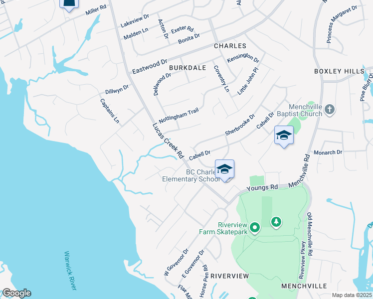 map of restaurants, bars, coffee shops, grocery stores, and more near 303 Peach Tree Crescent in Newport News