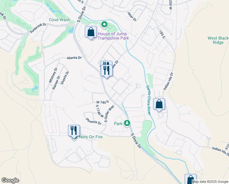 map of restaurants, bars, coffee shops, grocery stores, and more near 545 South Valley View Drive in St. George