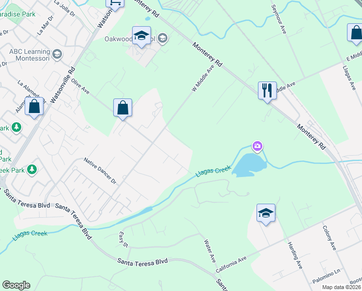 map of restaurants, bars, coffee shops, grocery stores, and more near 14635 Country Lane in Morgan Hill