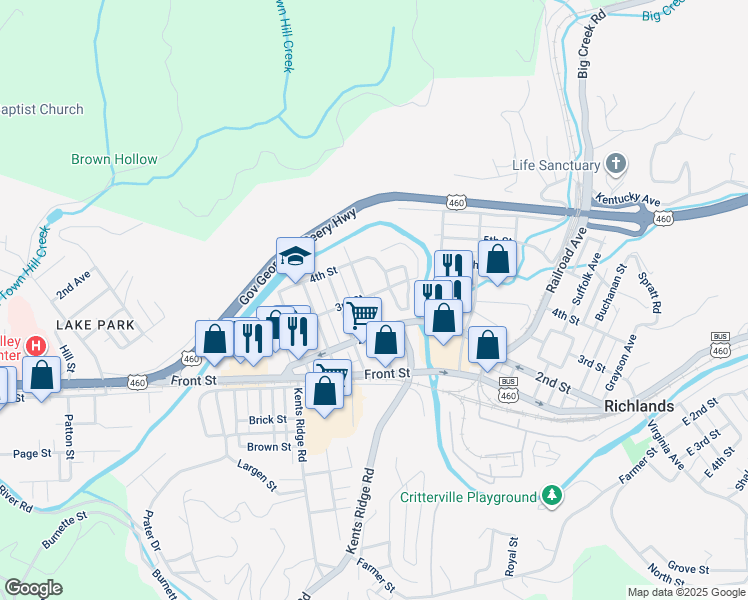 map of restaurants, bars, coffee shops, grocery stores, and more near in Richlands