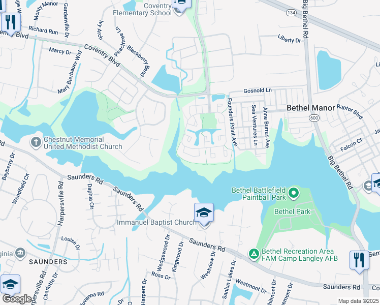map of restaurants, bars, coffee shops, grocery stores, and more near 202 Hamlet Court in Yorktown