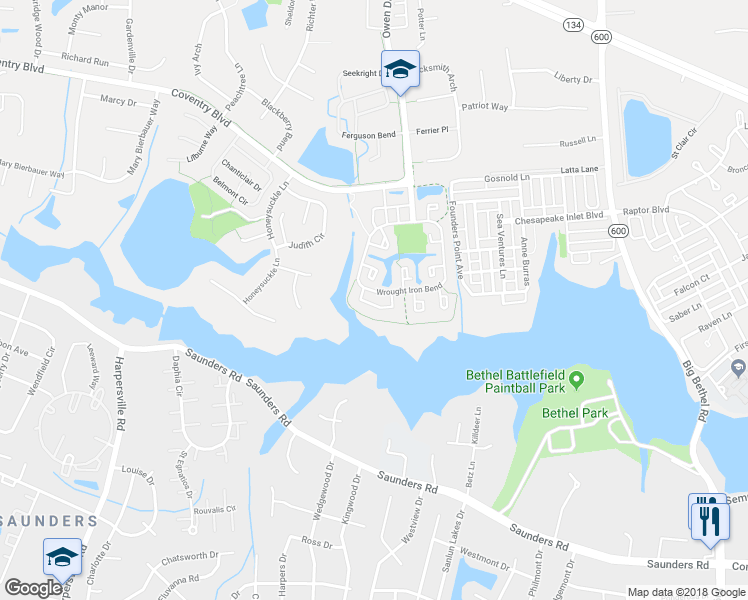 map of restaurants, bars, coffee shops, grocery stores, and more near 202 Hamlet Court in Yorktown