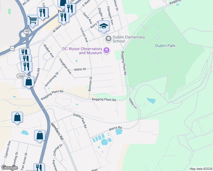 map of restaurants, bars, coffee shops, grocery stores, and more near 5480 Stafford Drive in Dublin