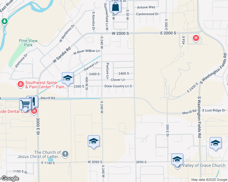 map of restaurants, bars, coffee shops, grocery stores, and more near 2583 South Sycamore Circle in Washington