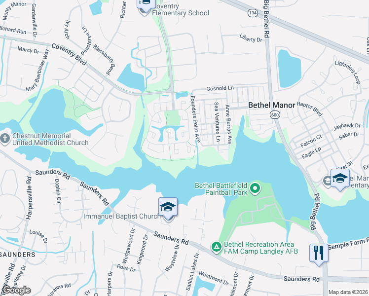 map of restaurants, bars, coffee shops, grocery stores, and more near 400 Monument Court in Yorktown