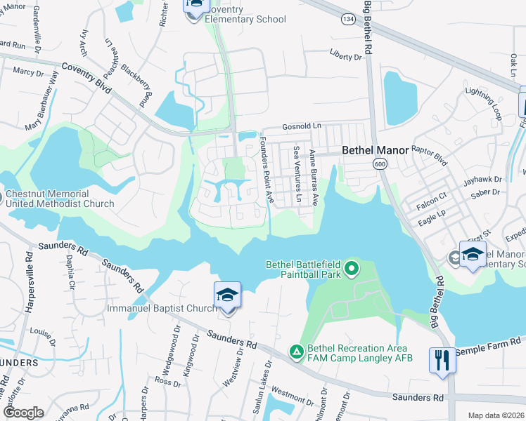 map of restaurants, bars, coffee shops, grocery stores, and more near 400 Crescent Court in Yorktown