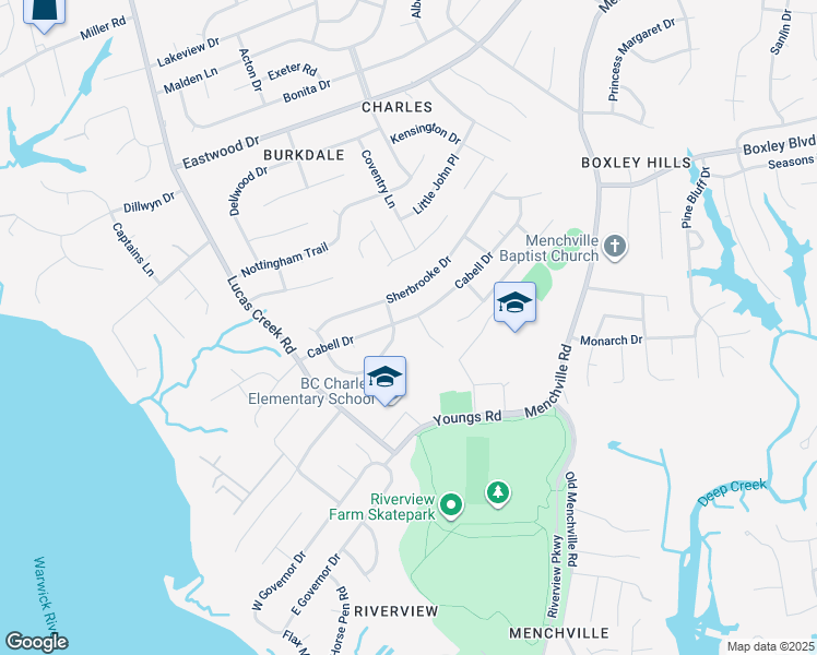 map of restaurants, bars, coffee shops, grocery stores, and more near 232 Cabell Drive in Newport News