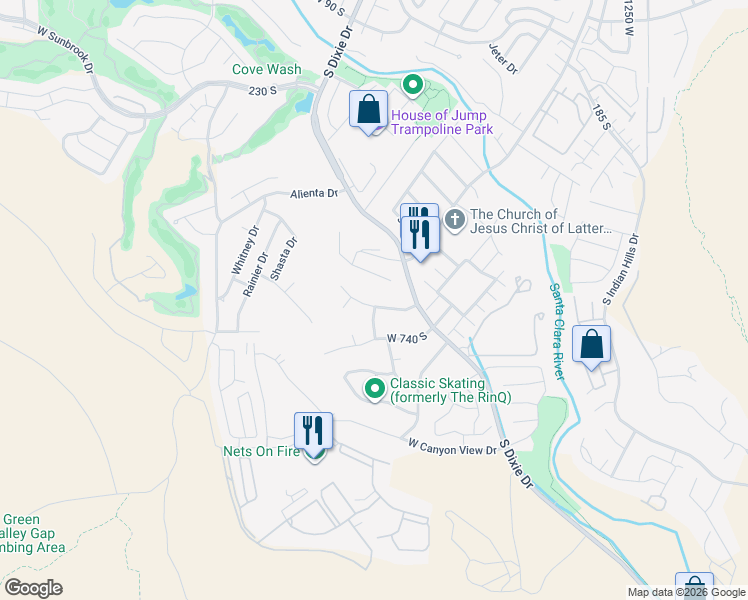 map of restaurants, bars, coffee shops, grocery stores, and more near 1776 West 680 South in St. George