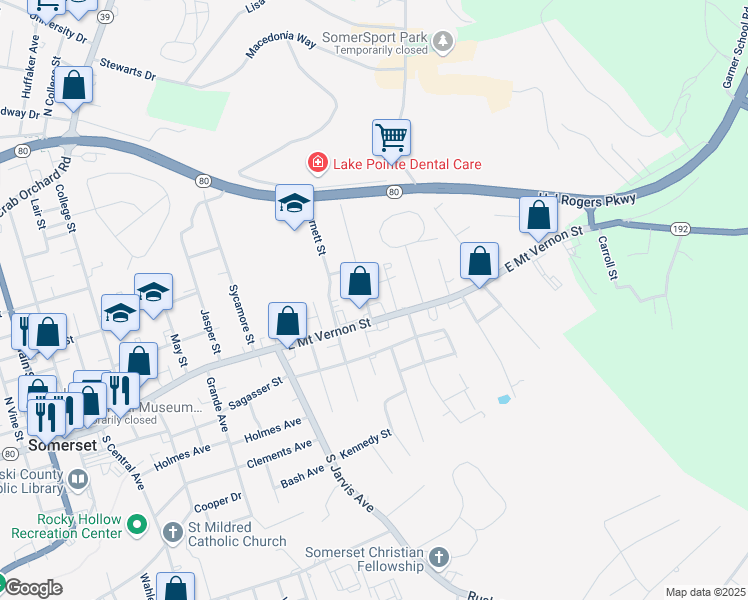 map of restaurants, bars, coffee shops, grocery stores, and more near 101 Chaudoin Street in Somerset