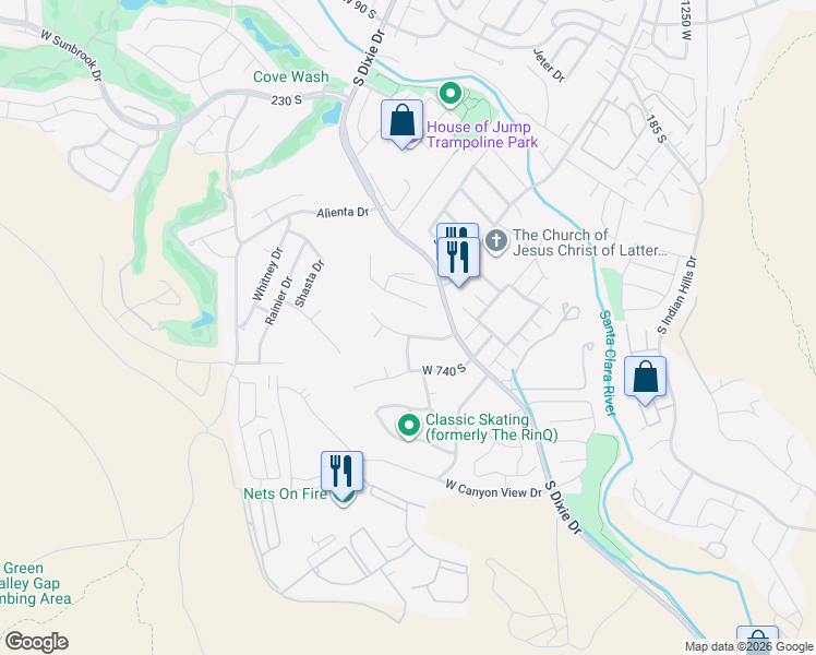map of restaurants, bars, coffee shops, grocery stores, and more near 1776 West 680 South in St. George