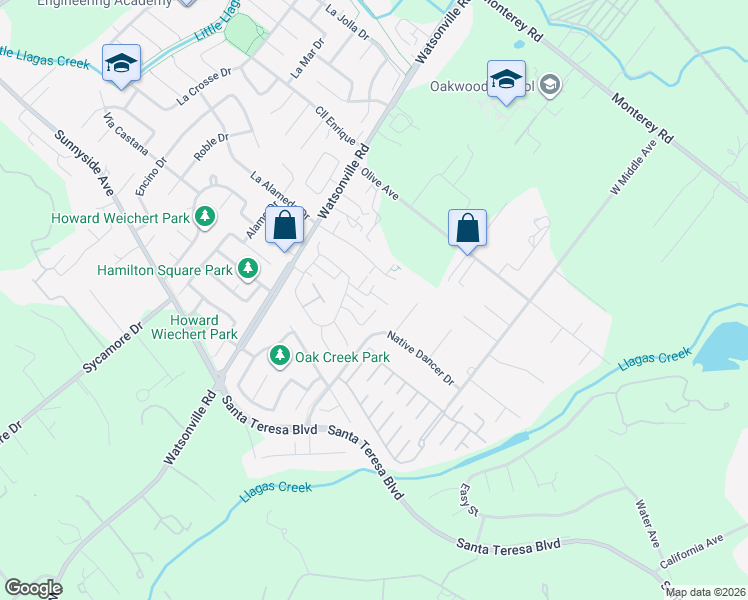 map of restaurants, bars, coffee shops, grocery stores, and more near 14953 Tahoe Way in Morgan Hill