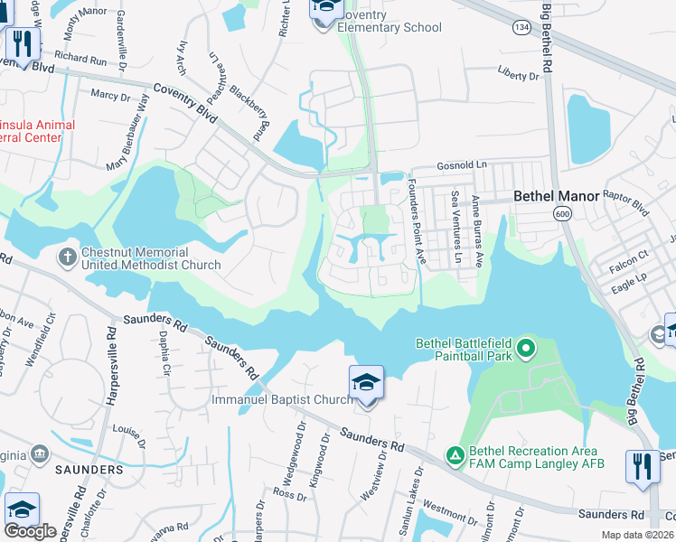 map of restaurants, bars, coffee shops, grocery stores, and more near 705 Hamlet Court in Yorktown