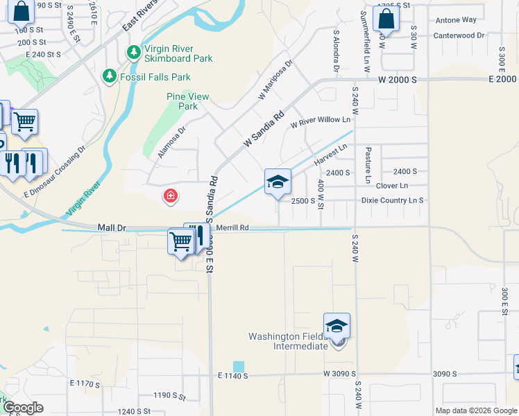 map of restaurants, bars, coffee shops, grocery stores, and more near 2500 Harvest Lane in Washington