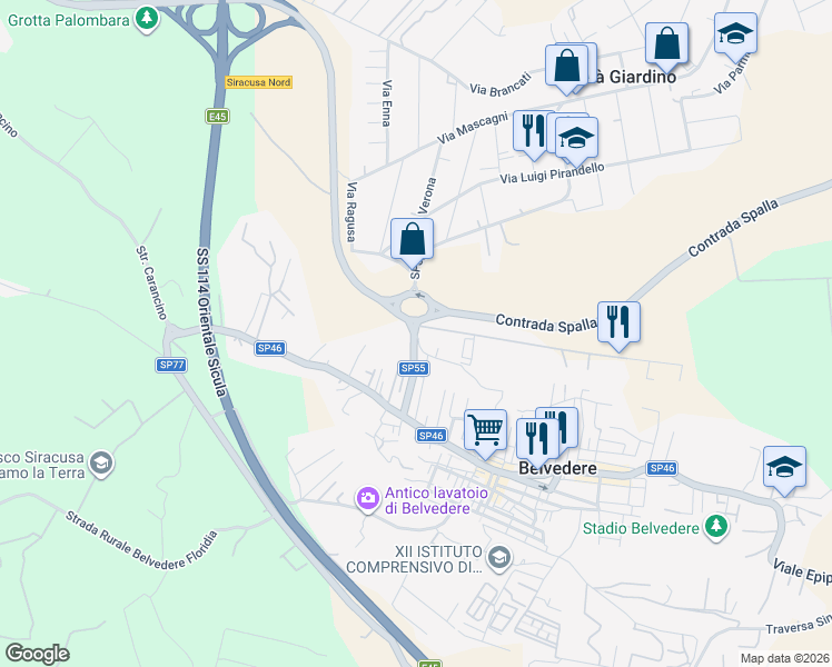 map of restaurants, bars, coffee shops, grocery stores, and more near 22 Via Jonica in Libero consorzio comunale di Siracusa