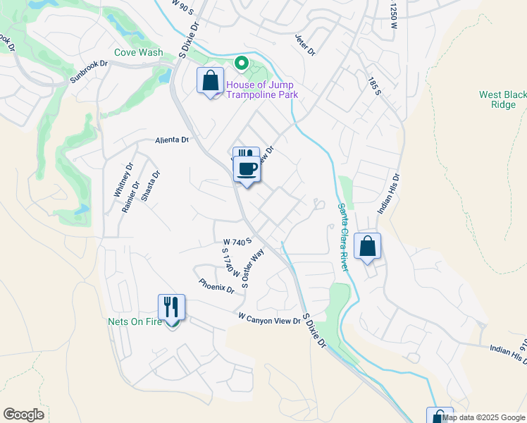 map of restaurants, bars, coffee shops, grocery stores, and more near 545 South Valley View Drive in St. George