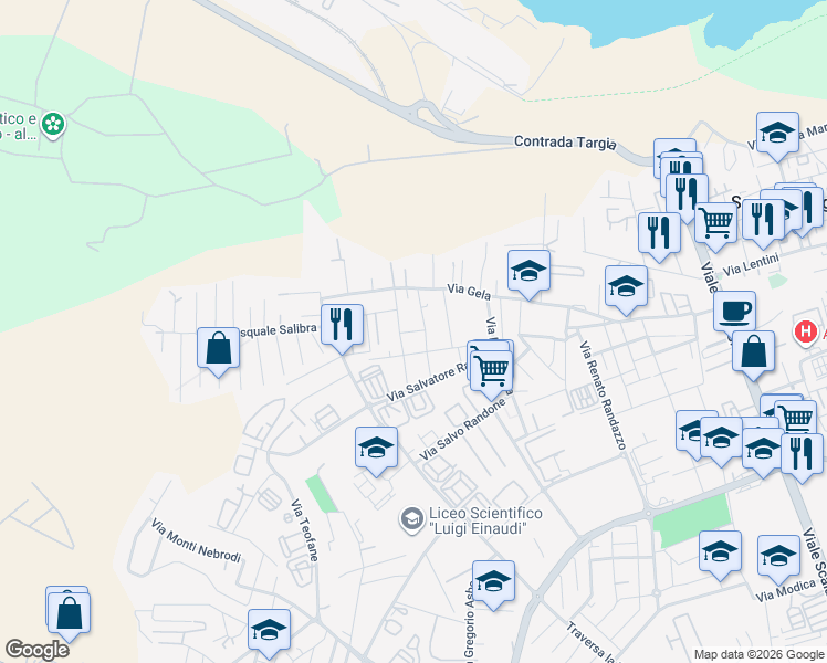 map of restaurants, bars, coffee shops, grocery stores, and more near 6a Via Licata in Siracusa