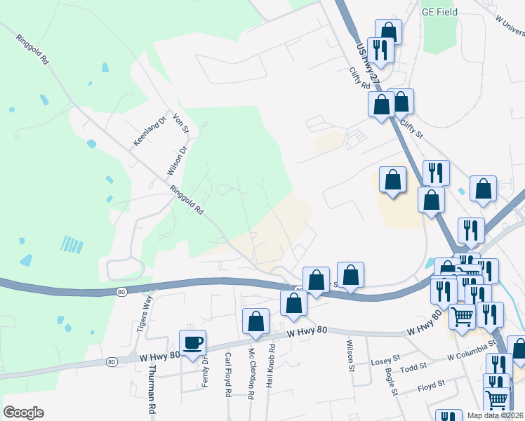 map of restaurants, bars, coffee shops, grocery stores, and more near 82 McLin Road in Somerset