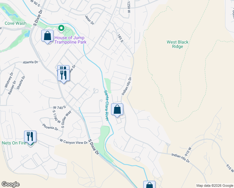 map of restaurants, bars, coffee shops, grocery stores, and more near 710 South Indian Hills Drive in St. George