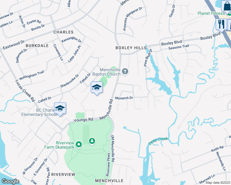 map of restaurants, bars, coffee shops, grocery stores, and more near 274 Menchville Road in Newport News