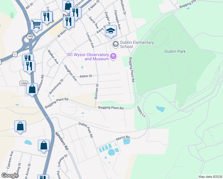 map of restaurants, bars, coffee shops, grocery stores, and more near 5480 Stafford Drive in Dublin