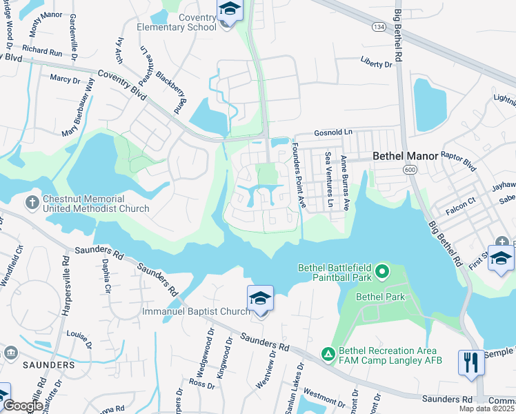 map of restaurants, bars, coffee shops, grocery stores, and more near 101 Linden Court in Yorktown