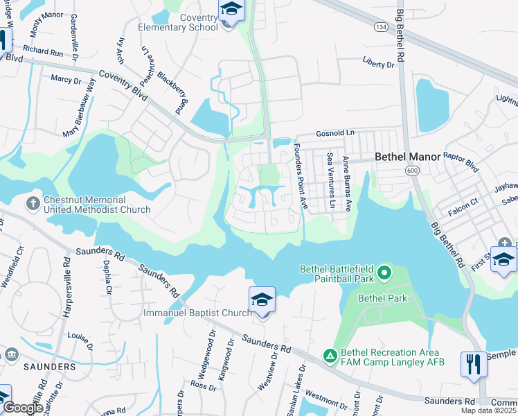 map of restaurants, bars, coffee shops, grocery stores, and more near 101 Linden Court in Yorktown