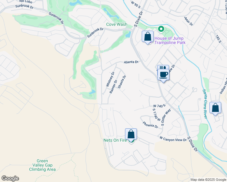 map of restaurants, bars, coffee shops, grocery stores, and more near 633 Rainier Drive in St. George