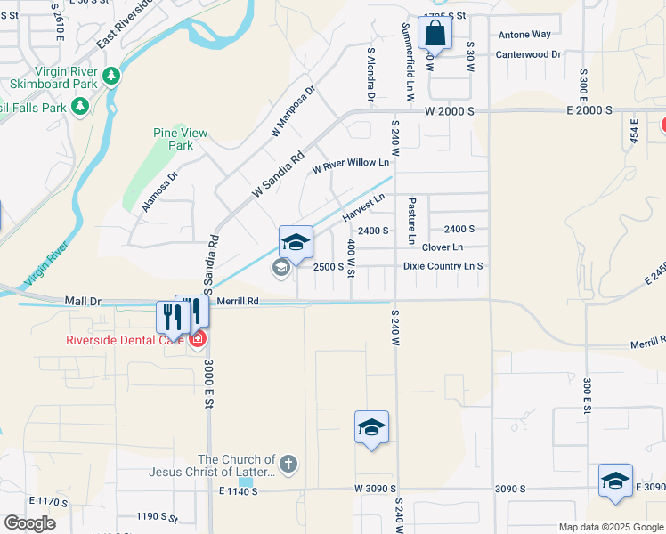 map of restaurants, bars, coffee shops, grocery stores, and more near South 450 West Circle in Washington